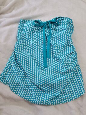 Pink Envelope Maternity Turquoise Polka Dot One-Piece Swimdress Sz L